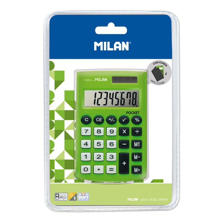 Picture of 1251-Blister pack green 8-digit pocket calculator, and cover